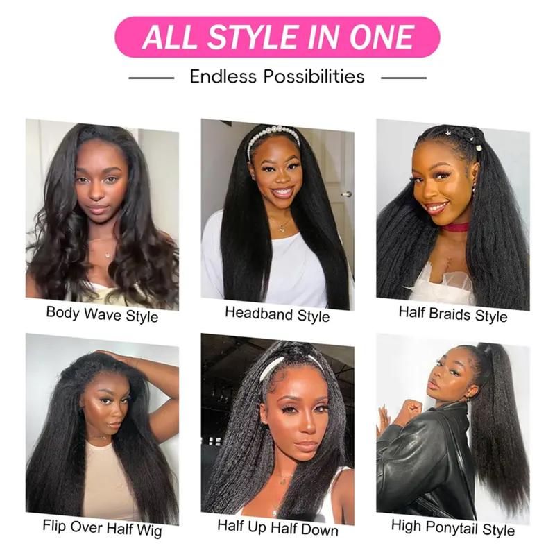 Kinky Straight 360 HD Full Lace Wigs Glueless Wig Human Hair Brazilian Yaki Straight 13x6 HD Lace Frontal Wig Preplucked 220% High Density