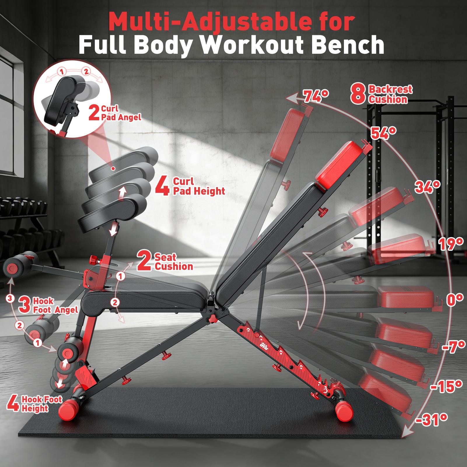 Bearbro Adjustable Weight Bench with Heavy Tension Elastics for Home Gym Exercise Portable Strength Training Equipment