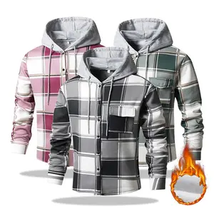 Men’s Fleece-Lined Plaid Hooded Shirt – Available in multiple colors, button closure, warm and comfortable—an ideal choice for cold weather and everyday outings