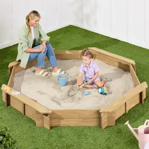 Best Choice Products Kid's Octagonal Wooden Outdoor Sandbox w/ Benches, 8 Seats, Cover, XL Sandpit, Liner