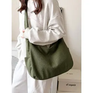 Autumn Winter New Casual Large Capacity Corduroy Bag, Plain Color Shoulder Shopping Bag, Women's Fashion Handbag for Daily Use, Corduroy Totes Bag