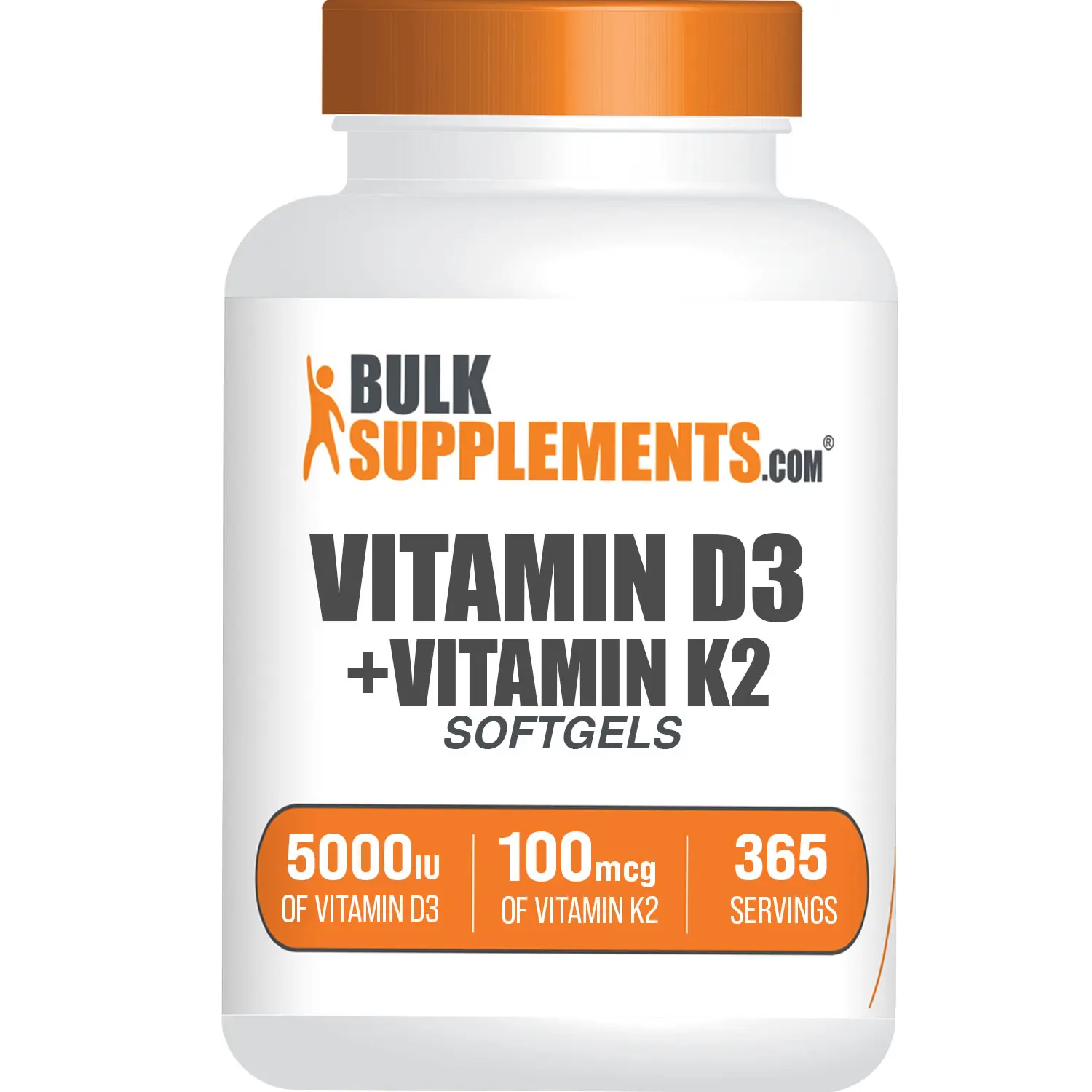 BulkSupplements - Vitamin D3 + Vitamin K2 Softgels - Healthy Bones - Immune - 365 Softgels - 100mcg Vitamin K2 per Serving