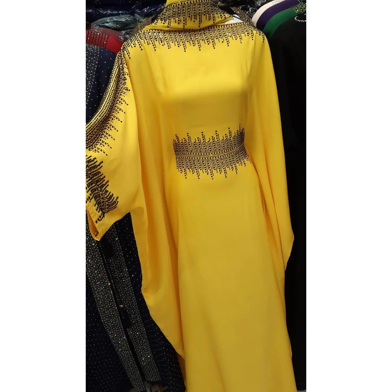 Yellow Abayas with Embroidered Details and Long Sleeves for Women