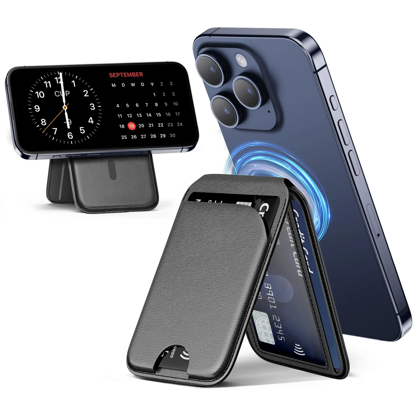 LOVRIVA Magnetic Wallet With Mag-Safe for Phone Lightweight Magnetic Phone Pouch Stand Adjustable Leather Mag-Safe Card Holder for iPhone 16/15/14/13/12 Series, for Phone with Magsafe Case, with Free Magsafe Ring for other phones
