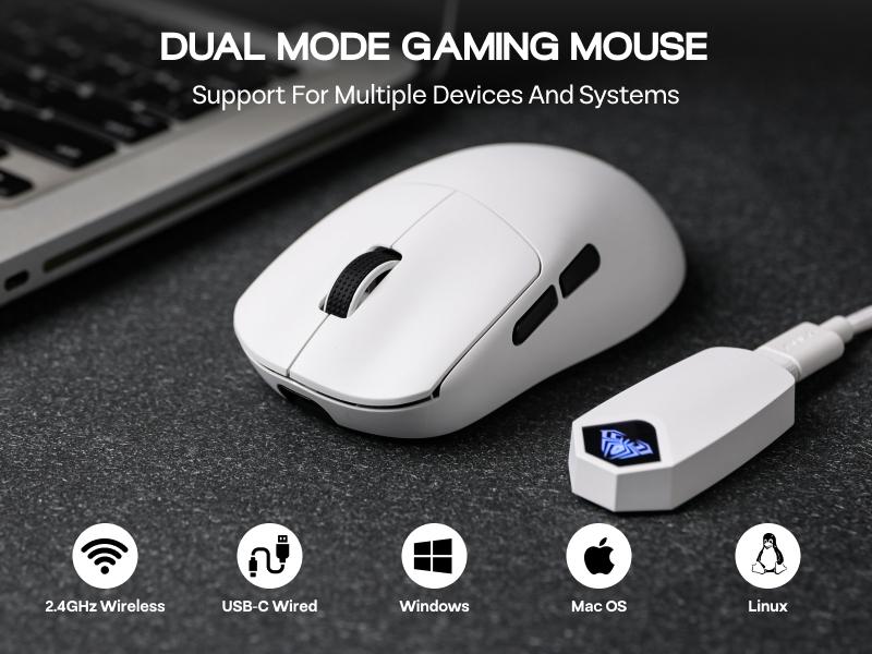 Aula SC800 Wireless Gaming Mouse, 250mAh Battery, 8k Polling Rate, PAW3395, Programmable Buttons, On-Board Memory, 37g Lightweight, Adjustable 26,000 DPI, PC/MAC/Linux