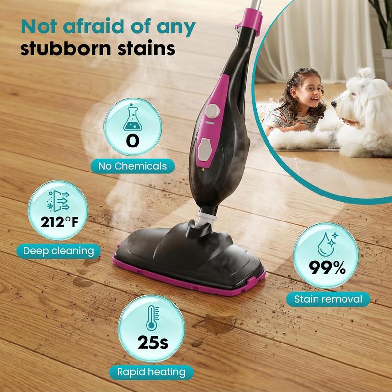 Powerful 10-in-1 Steam Mop for Home Detachable Handheld Floor Steamer with 16FT Cord & Washable Pads Cleans Hardwood Carpet Tile Grout & Windows Safe Chemical-Free Cleaning