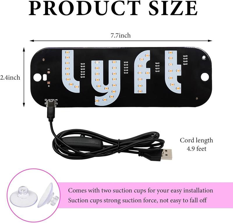Car Windshield LED Light Sign, Bright Glow Signs Decals with Suction Cups & USB A Switch Cable, LED Window Display Sign Decor Lights for Taxi Truck SUV, Car Accessories