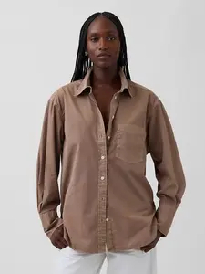 Organic Cotton Poplin Big Shirt Color Amber Wood Brown