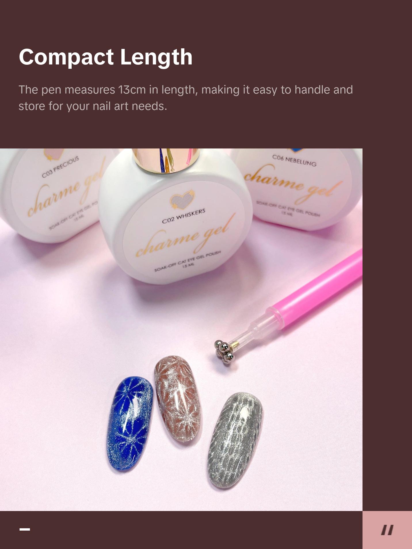 Double-Sided Flower & Stripe Cat Eye Nails Magnet Pen