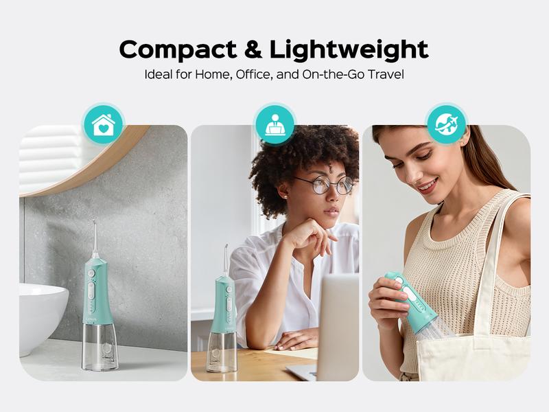 COSLUS Water Flosser Teeth Pick: Portable Cordless Oral Irrigator, 300ML Lightweight Water Cleanser for Daily Use. IPX7 Waterproof,18 Pressure Settings,Durable with Travel Storage,Ideal for Teens, Braces & Sensitive Teeth