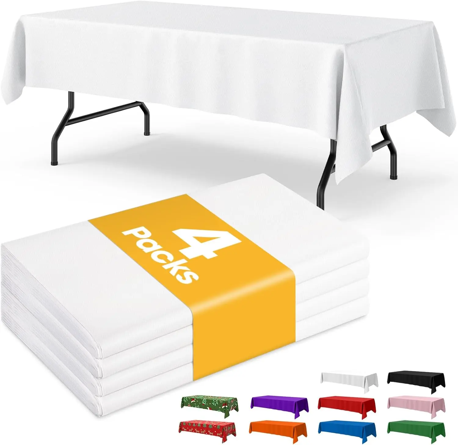 [New Deal] 4-Pack Rectangular White Plastic Tablecloth, 54x108 in for 6ft Tables (Seats 8-10), Disposable Table Cover for Holiday Party Gatherings, Indoor Outdoor Patio Furniture