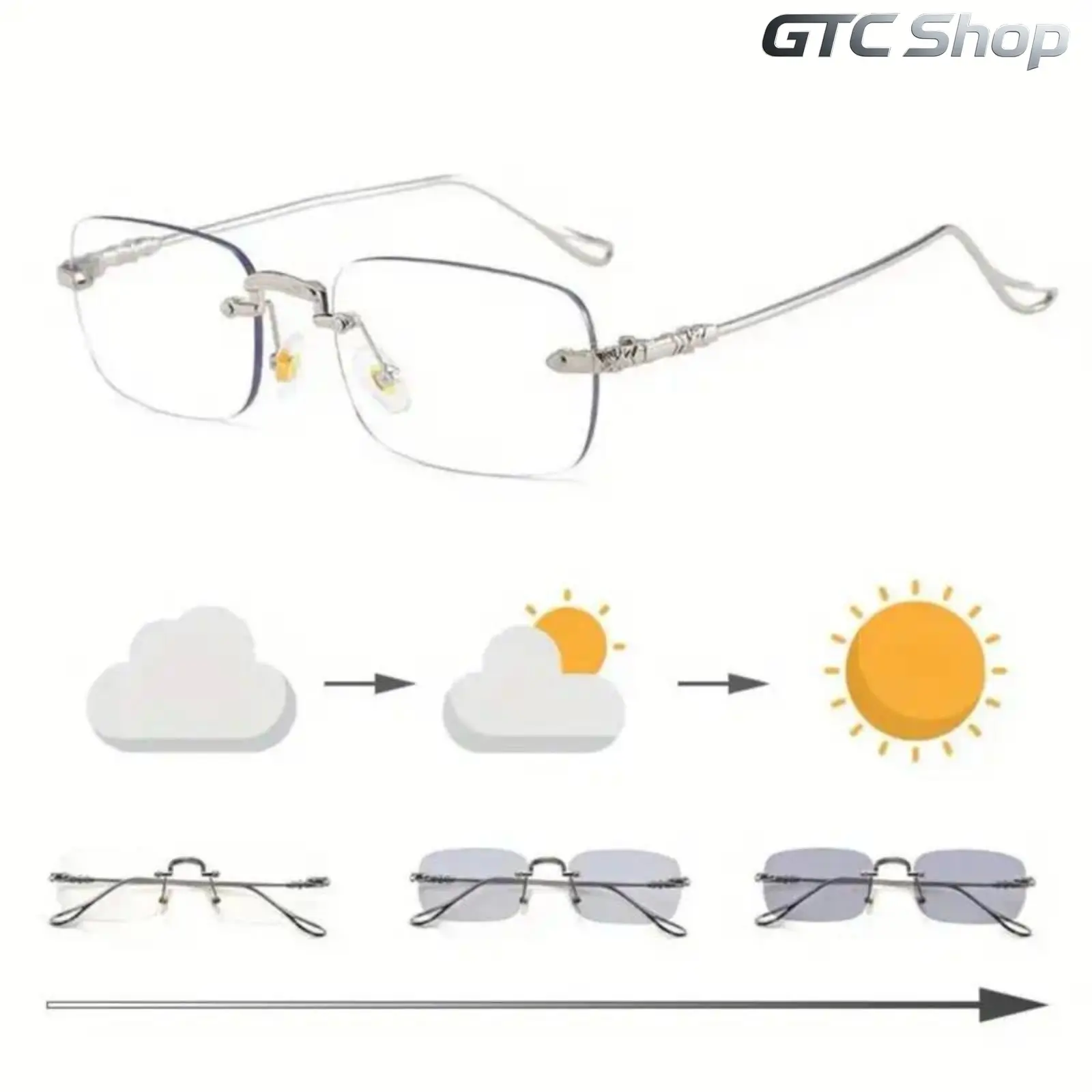 Unisex High Quality Metal Rimless Photochromic Sports Eyewear - Glare Reduction Glasses for Daily Commute, Office Work, High Quality Eyewear