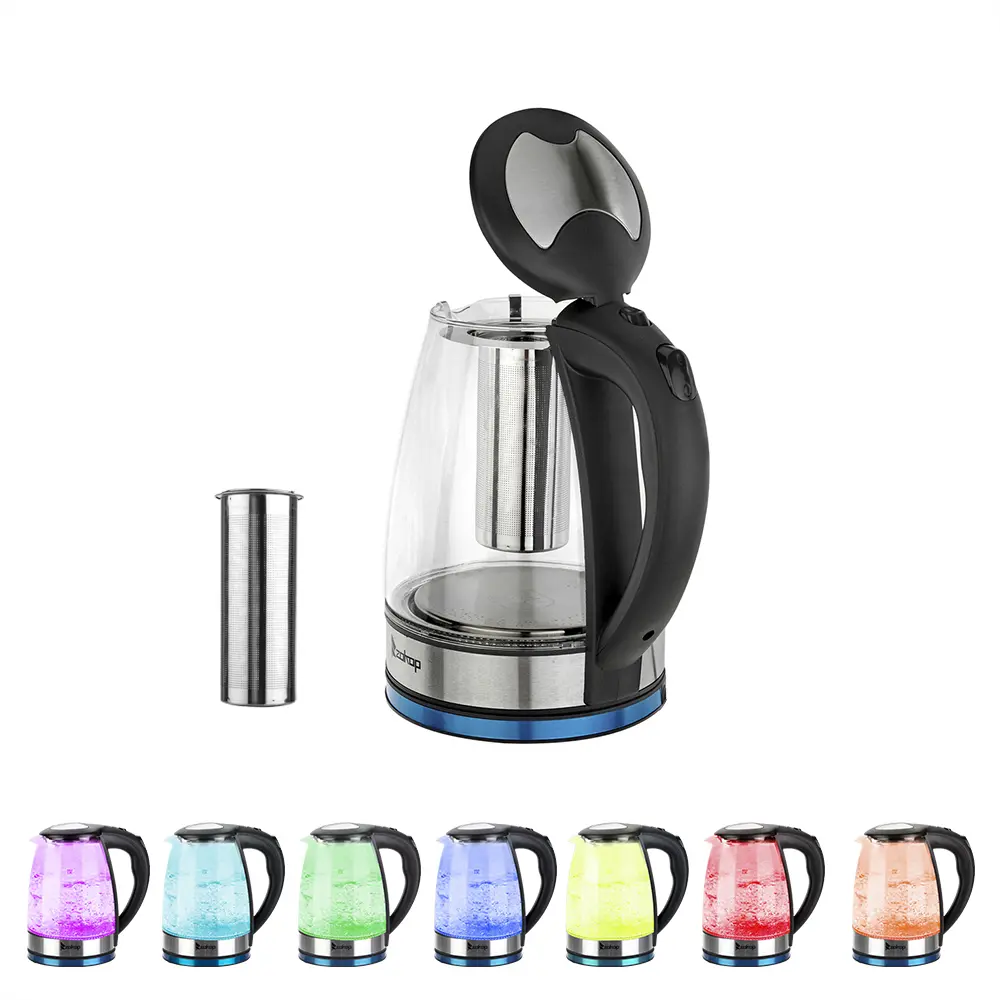 DEVISIB 1.8L Automatic Thermostatic Electric Glass Stainless Kettle - 110V 1200W Corded US Plug, Fast Boiling, LED Lights, 360° Rotatable Base, Auto Shut-Off, Mesh Filter, Spill-Proof Pours, Plastic Tabletop Kettle for Oatmeal, Instant Coffee, Thermostati
