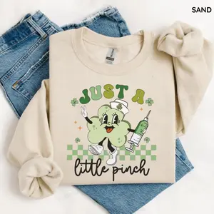 Just a Little Pinch St. Patrick’s Day Nurse Shirt, Lucky Clover RN Sweatshirt, Healthcare Worker Gift