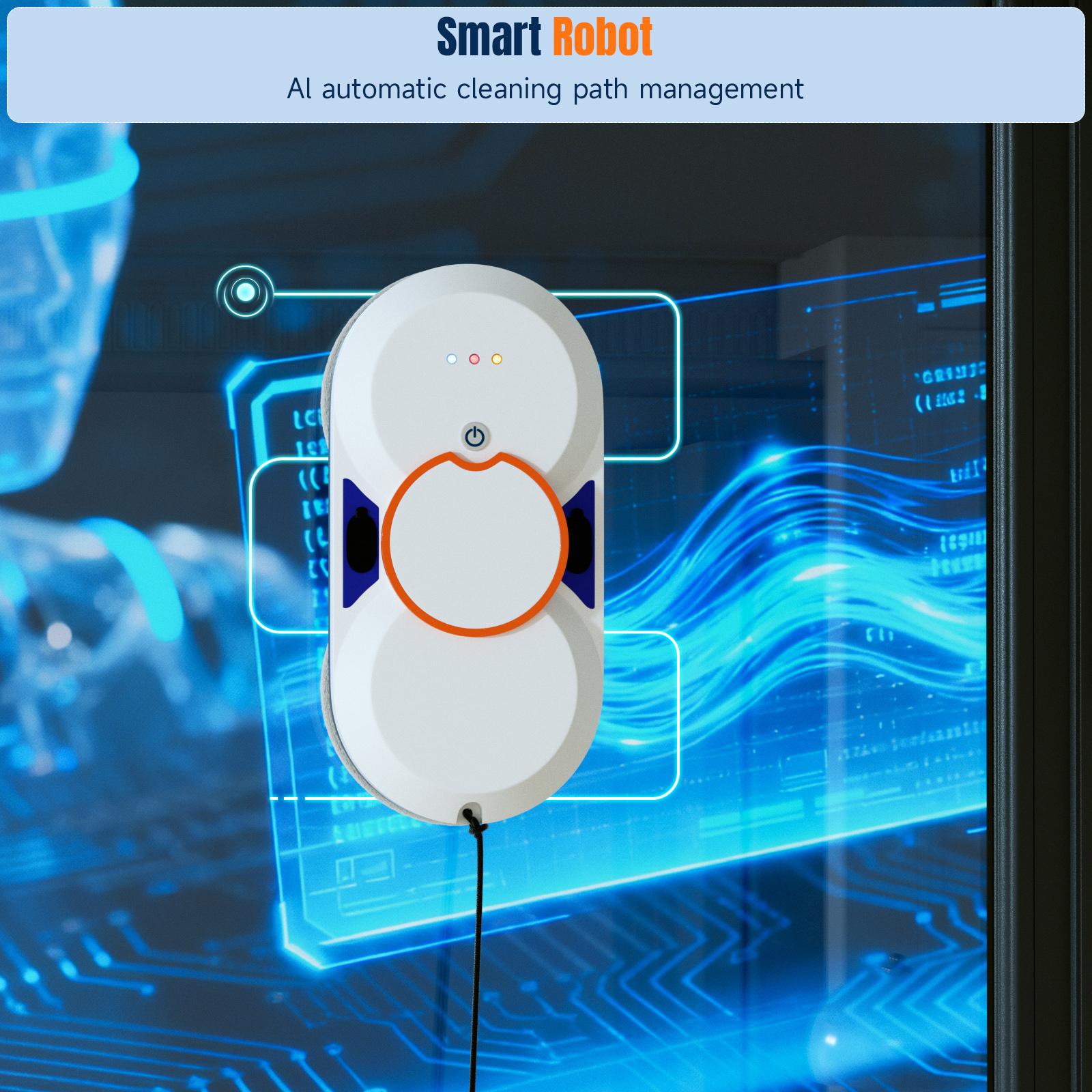 Smart Window Cleaning Robot,3000Pa/5600Pa Auto-Adjust Suction,Multiple Modes,AI Path Edge Clean, Remote Control