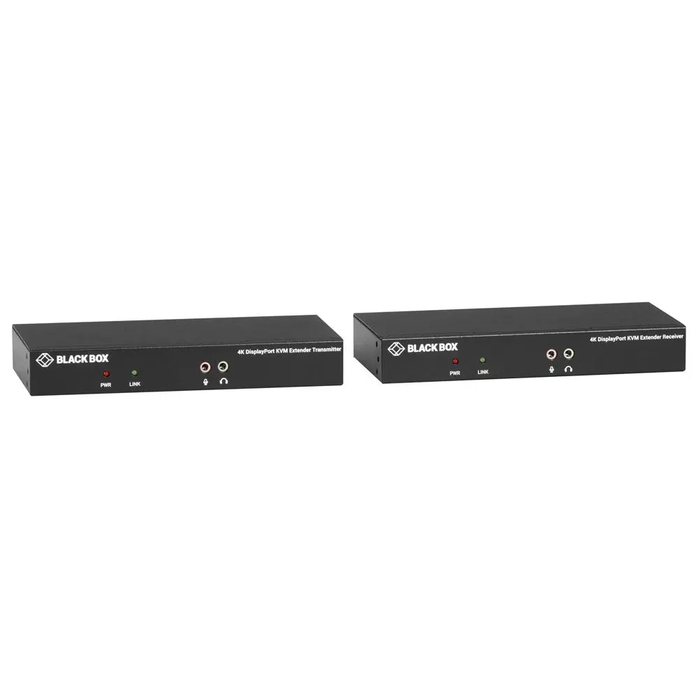 Black Box KVXLCDPF-100 Fiber Optic KVM Extender Standard Kit, Black, DisplayPort, pc connection cables, ready right out of the box, up to 30 km, for Server Control
