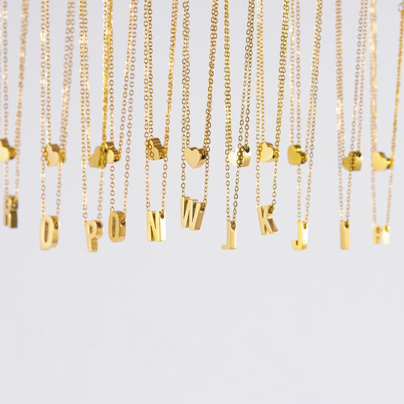 Delzzad Titanium Steel Heart Letter Double Layer Pendant Necklace Golden Finish Elegant Layered Chains Adjustable Fit Perfect for Birthday Anniversary Gifts Tarnish Proof Jewelry Handmade Fashion Accessory