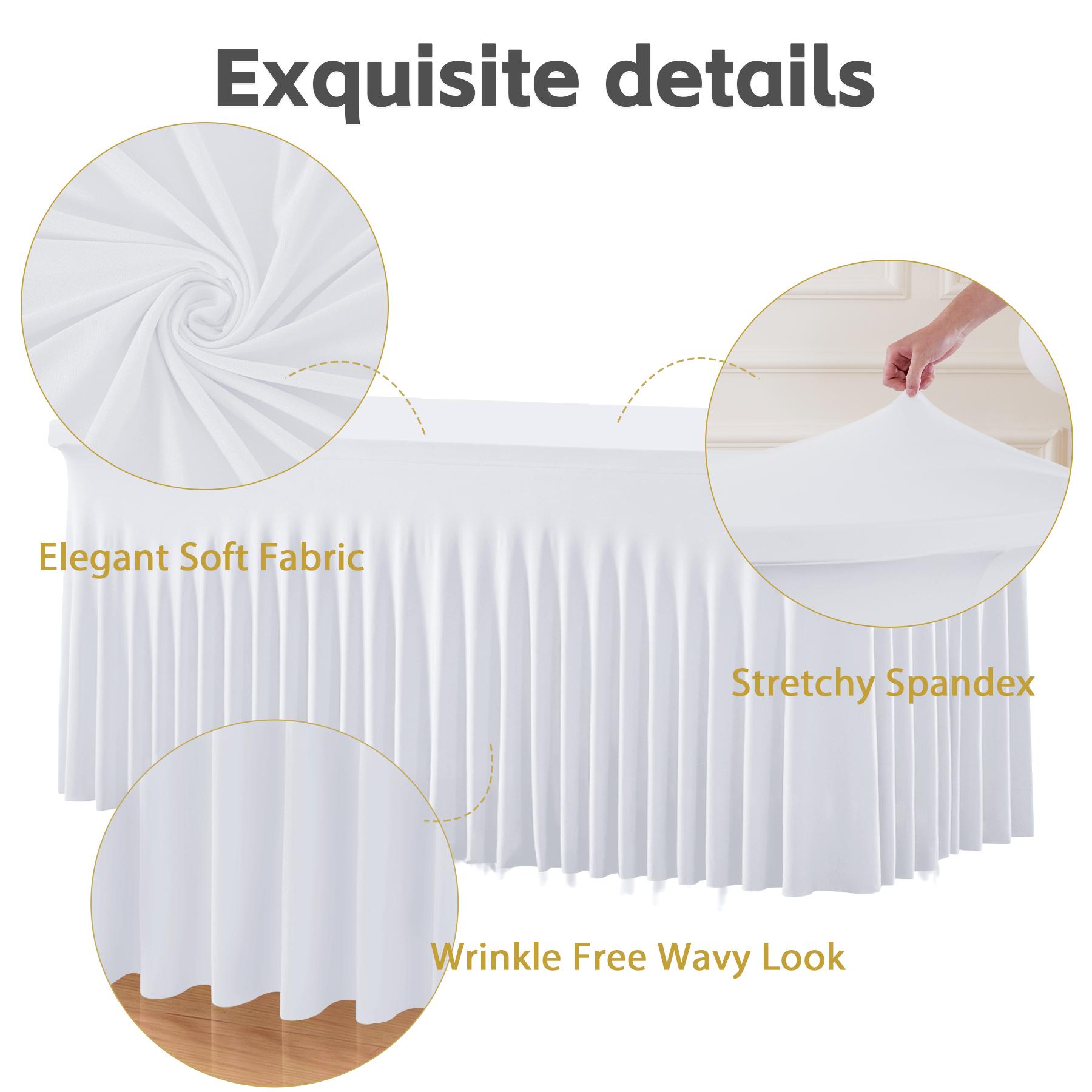 2 Pack Spandex Christmas Tablecloths for 4/6/8FT Rectangle Tables Stretch Wrinkle-Free Table Covers with Skirt for Holiday Parties Weddings & Banquets