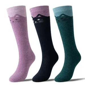 3 Pairs Kids Girls Merino Wool Knee High Socks Long Boot Crazy Silly Fun Gift Cute Tall Animal Cat Socks for Child  Warm Thick Comfortable Gift Socks