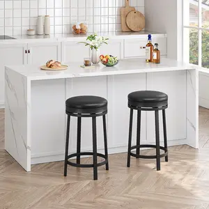 Swivel Bar Stools Set of 2, 24.4" Counter Height Bar Stools with Upholstered PU Leather Cushion, Backless Round Kitchen Barstools with Metal Frame Kichen Home Bar Dining Room
