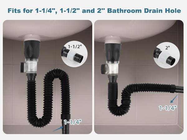 Hibbent Bathroom Sink Drain Kit, Flexible P-Trap Drain Pipe with Pop Up Stopper, Expandable Bathroom Sink Pipe Replacement with 2 Adapters, Fits 1-1/4'', 1-1/2'', 2" Holes, Hair Catcher, Chrome Hibbent Bathroom Sink Drain Kit, Flexible P-Trap Drain Pipe with Pop Up Stopper, Expandable Bathroom Sink Pipe Replacement with 2 Adapters, Fits 1-1/4'', 1-1/2'', 2" Holes, Hair Catcher, Chrome