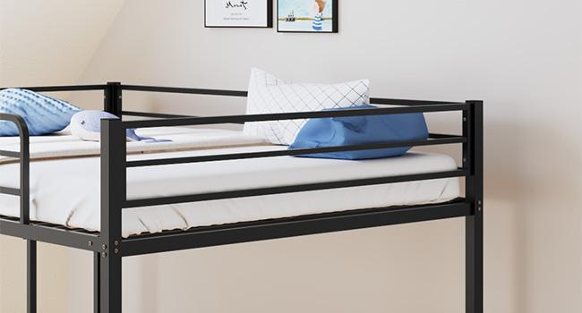 JOYMOR Bunk Bed Twin Over Twin, Metal Twin Size Bed Frame with Safety Guardraild for Boys Girls, Junior, Low Profile Space Saving Design, Mattress Not Included