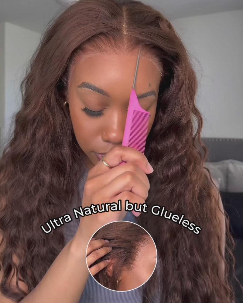 Arabella Chocolate Brown Water Wave 4# 13x6 Glueless Lace Front Wig with Drawstring Human Hair Ear to Ear Beginner Friendly Affordable Wig