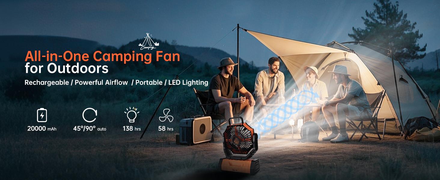 30000mAh Camping Fan with LED Light & Remote Control | Auto-Oscillating 270° Portable Power Bank Desk Fan with Hook & Timer | USB Rechargeable 4-Speed Battery Operated Outdoor Tent Fan for Camping, Travel, Beach, Emergency, Patio, Fishing & Mobile Use