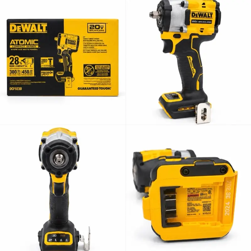 Brand New DEWALT DCF923B 20V MAX XR Brushless 3/8” Compact Impact Wrench with Hog Ring Anvil, Compact and Lightweight Design, Powerful Performance, Belt Clip (Tool Only, Ideal for Construction)