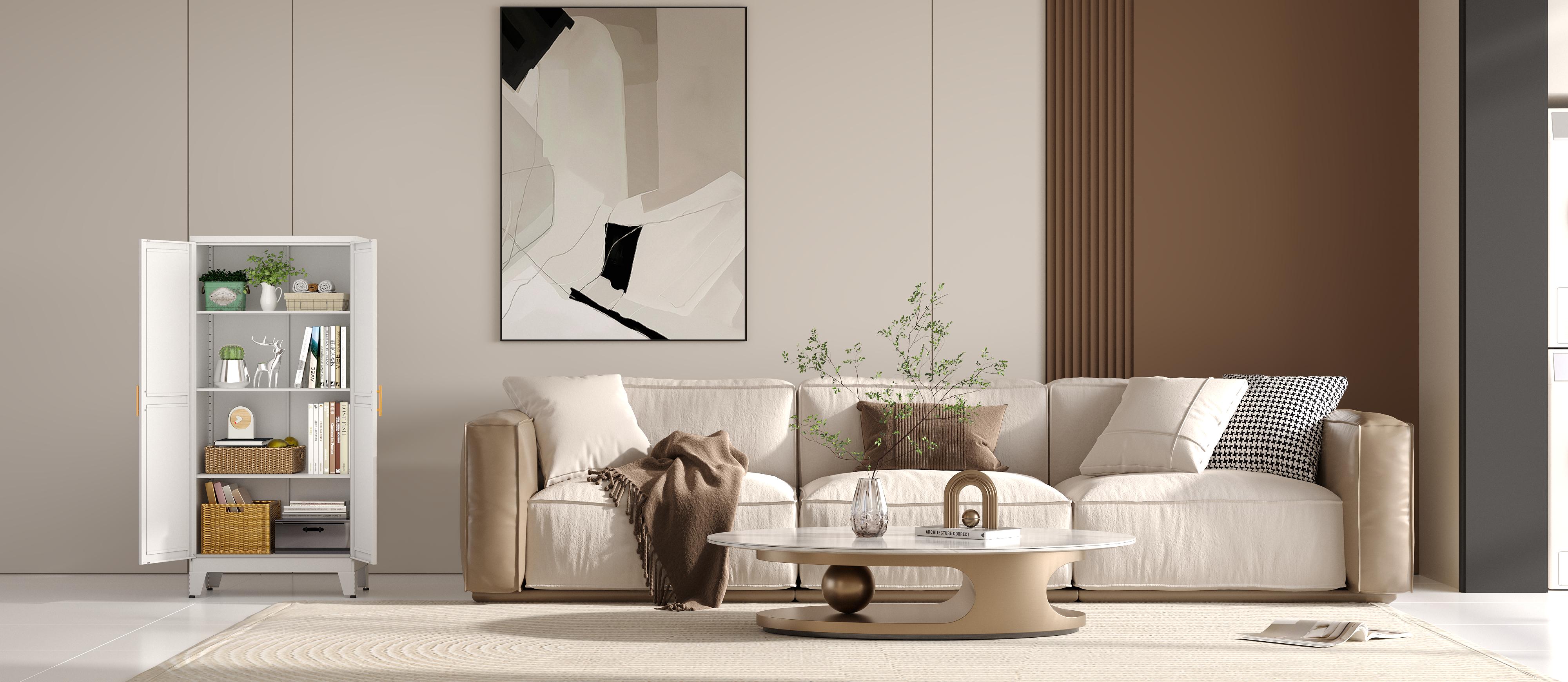 Metal Pantry Cabinet 47"with 2 Doors & 3 Adjustable Shelves, Kitchen Pantry Storage Cabinets for Dining Room, Living Room, Bathroom Furniture Organization storage cabinets drawer dresser Freestanding Cupboard Metal Pantry Cabinet 47"with 2 Doors & 3 Adjustable Shelves, Kitchen Pantry Storage Cabinets for Dining Room, Living Room, Bathroom Furniture Organization storage cabinets drawer dresser Freestanding Cupboard