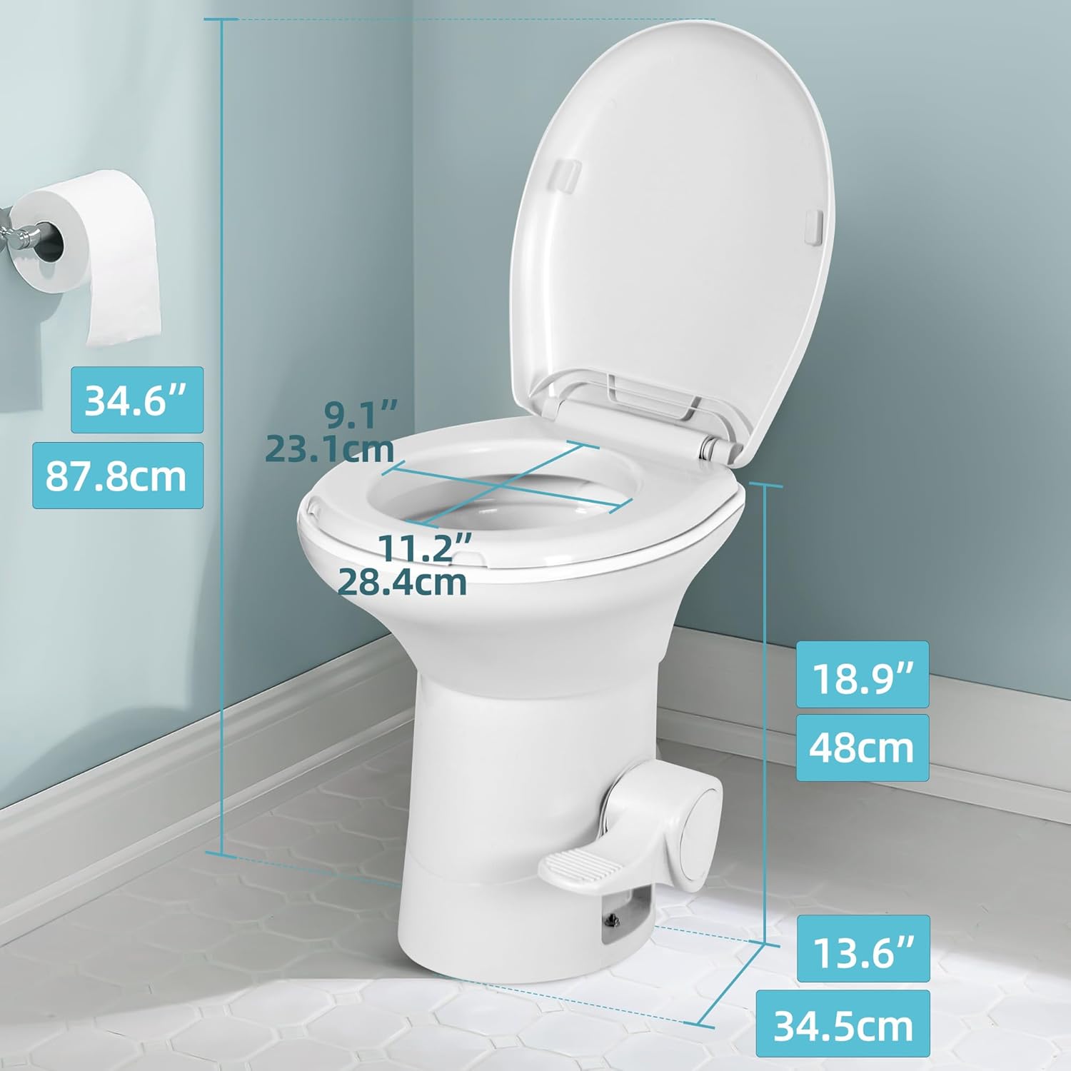 YITAMOTOR RV Toilet with Enamel Bowl Plastic Toilet Body Pedal Flush Gravity Flush High Profile with Hand Sprayer & Flange for Motorhome Caravan Car Travel YITAMOTOR RV Toilet with Enamel Bowl Plastic Toilet Body Pedal Flush Gravity Flush High Profile with Hand Sprayer & Flange for Motorhome Caravan Car Travel