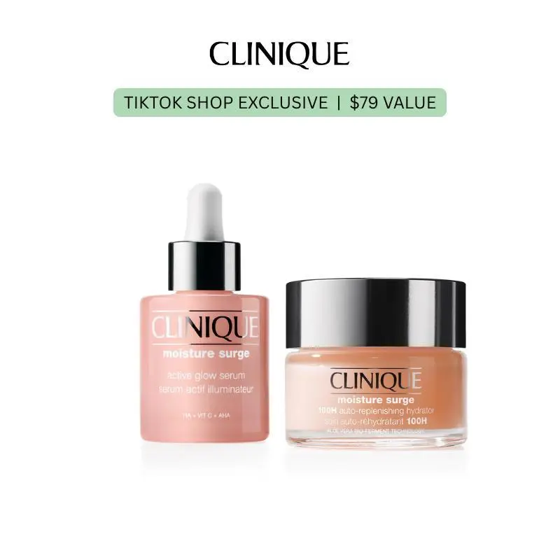 [Clinique] Moisture Surge Duo - Moisture Surge Active Glow Serum + Moisture Surge 100H Auto-Replenishing Hydrator | Exfoliating | Hydrating | Brightening | Long-lasting | Oil-free | Lightweight | Vitamin C | Vitamin E