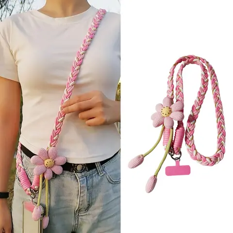 Cute Sunflower Lanyard Crossbody Strap - Clip-On Phone Charm, Flower Design Universal Accessory for iPhone 17, Most Phones, Teacher Essential for Travel