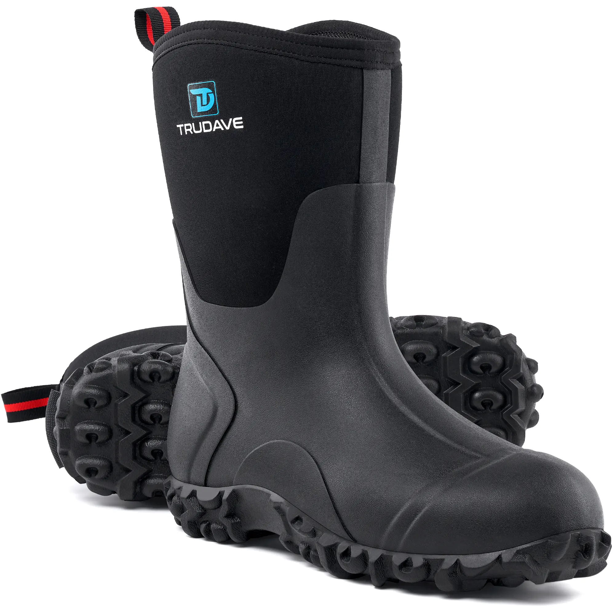 Trudave Rubber Boots for Women, Mid Calf Rain Boots with Steel Shank, Waterproof 6mm Neoprene Insulated Mud Work Boots Black Footwear