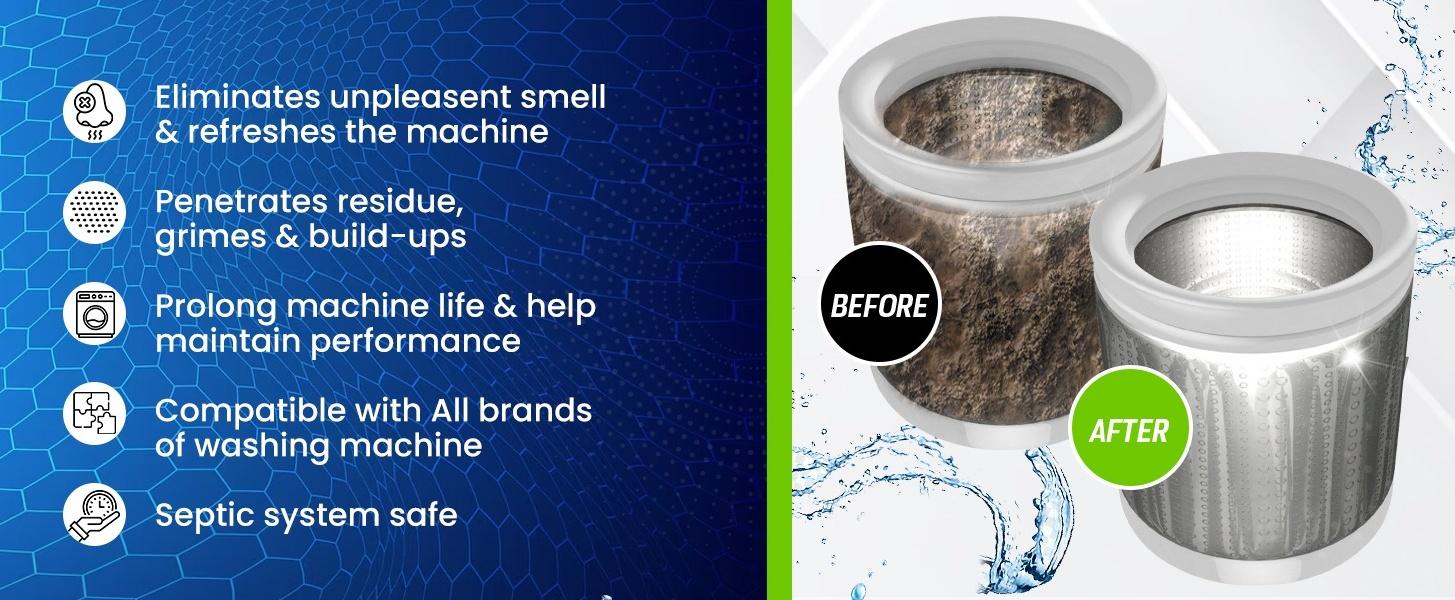 True Fresh Washing Machine Cleaner Tablets, 15 Solid Deep Cleaning Tablets, Cleans All Washers Machines Including HE Front Loader Top Loader