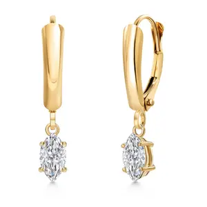 Gem Stone King 14K Yellow Gold Lab Grown Diamond Dangle Earrings for Women | 0.40 Cttw | Gemstone April Birthstone | Marquise 6X3MM