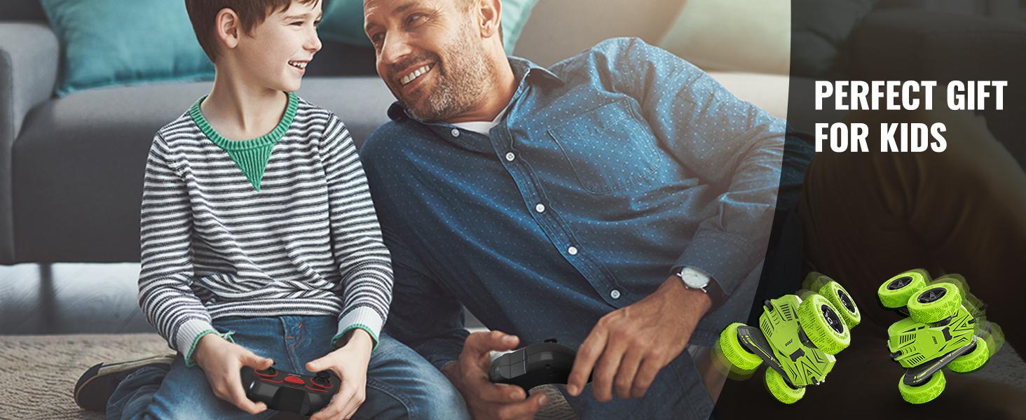 SGILE RC Stunt Car Toy - 4WD Remote Control Car for Kids Ages 6-12, 2 Sided 360° Rotating, USB Charging Cable Included, Not Applicable