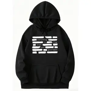 Men’s Hooded Long Sleeve Shirt with Political Message: 'Everything is Fine Trust Your Government'