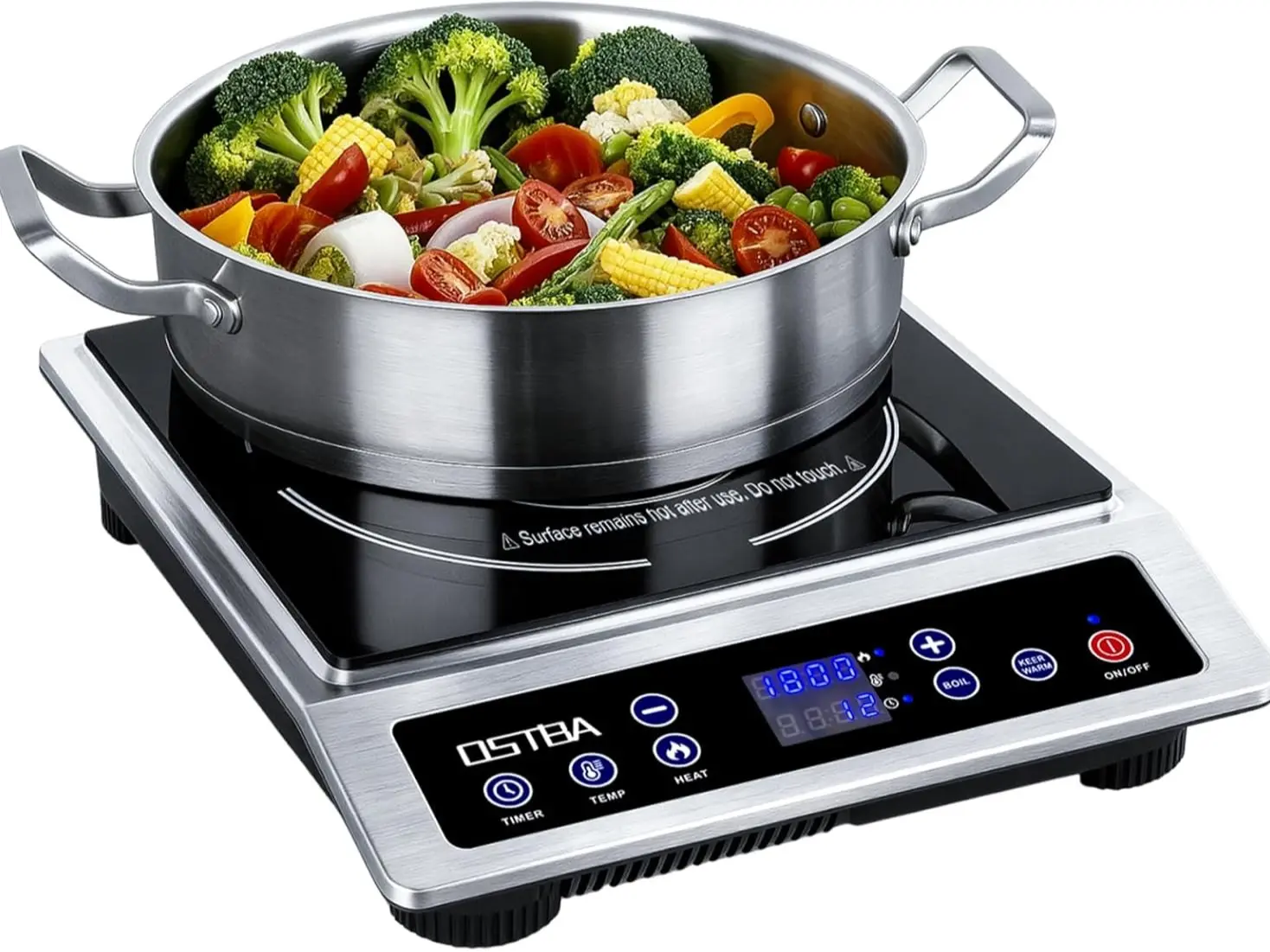OSTBA Induction Cooktop, 1800W Commercial Grade Portable Countertop Induction Burner, ETL Certified, 10 Power Levels, Up to 460°F, 12-Hour Timer, 5''-10'' Cookware Compatibility