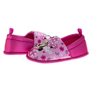 Minnie Mouse Slippers Girls  Soft Plush Cozy Warm Comfort Fit NonSkid Sole Indoor Wear (Toddler / Little Kid)