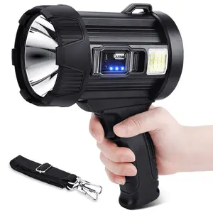 Rechargeable Spotlight, Super Bright Handheld Spot Light LED Flashlight High Lumens,Powered Spotlight Large Searchlight Outdoor with Solar Panels & COB Light for Boat Camping Hunting