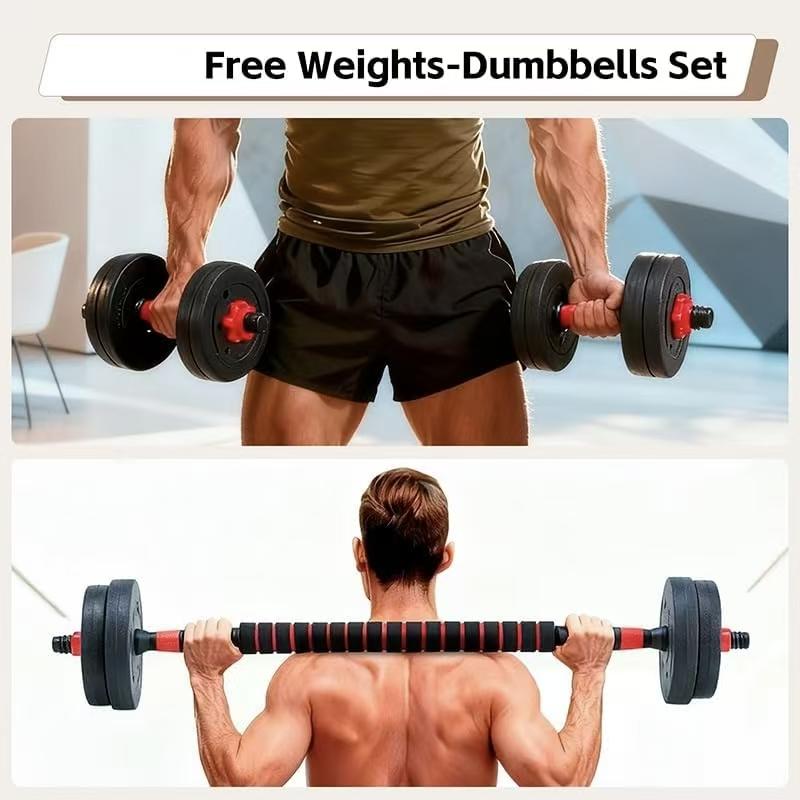 4-in-1 Adjustable Dumbbell Set, Dumbbell Barbell Kettlebell Push Up Stand All in One, Multi-Functional Home Gym Strength Training Equipment with Compact Storage