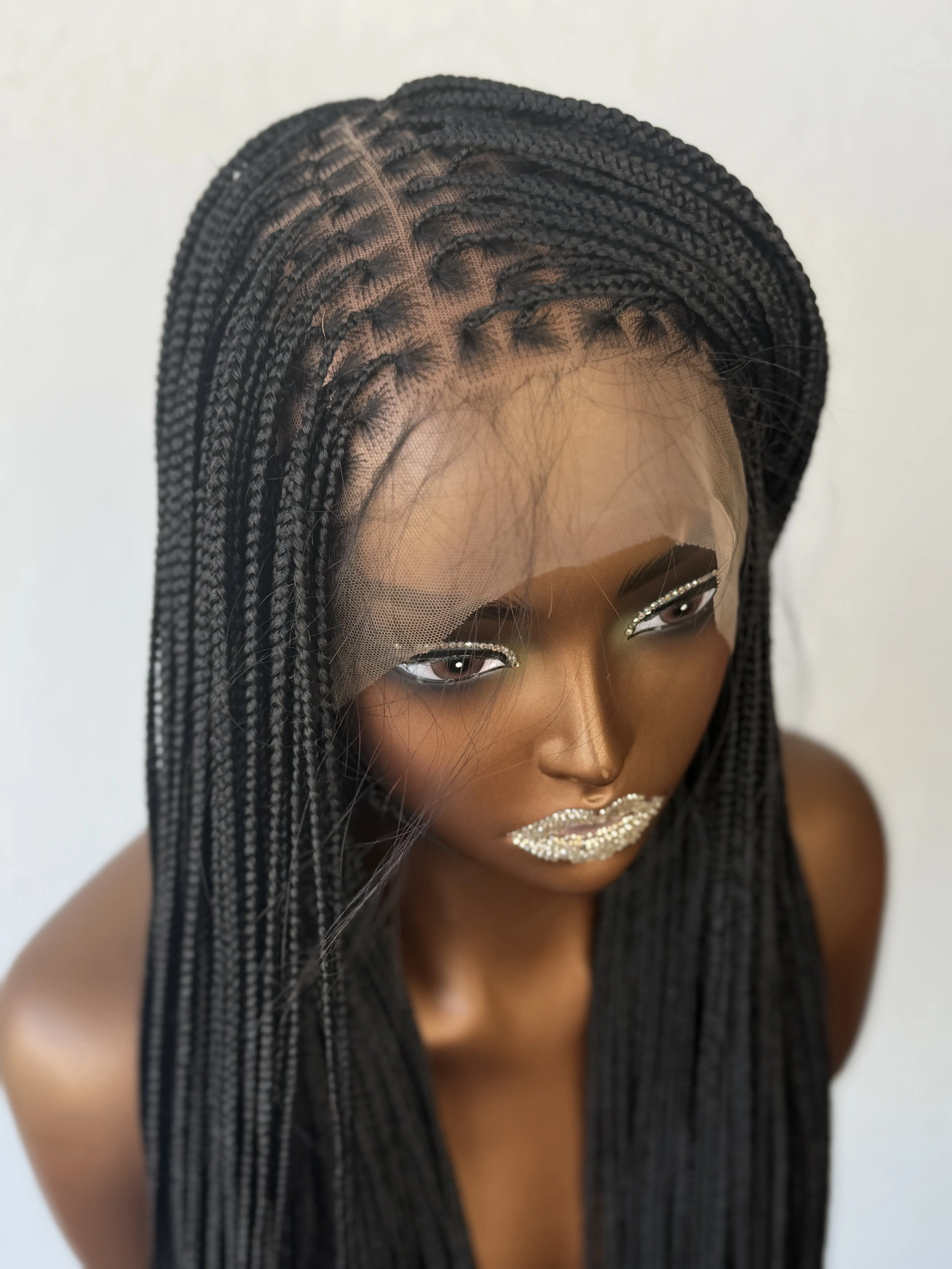 N&B 360 Full Lace Knotless Braids Glueless Unit with Combs and Adjustable Bands for Natural Look