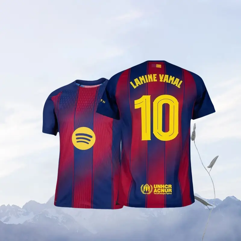 10# Lamine yamal 25 26 Home Short Sleeve Soccer Jersey Fans Version Red Blue