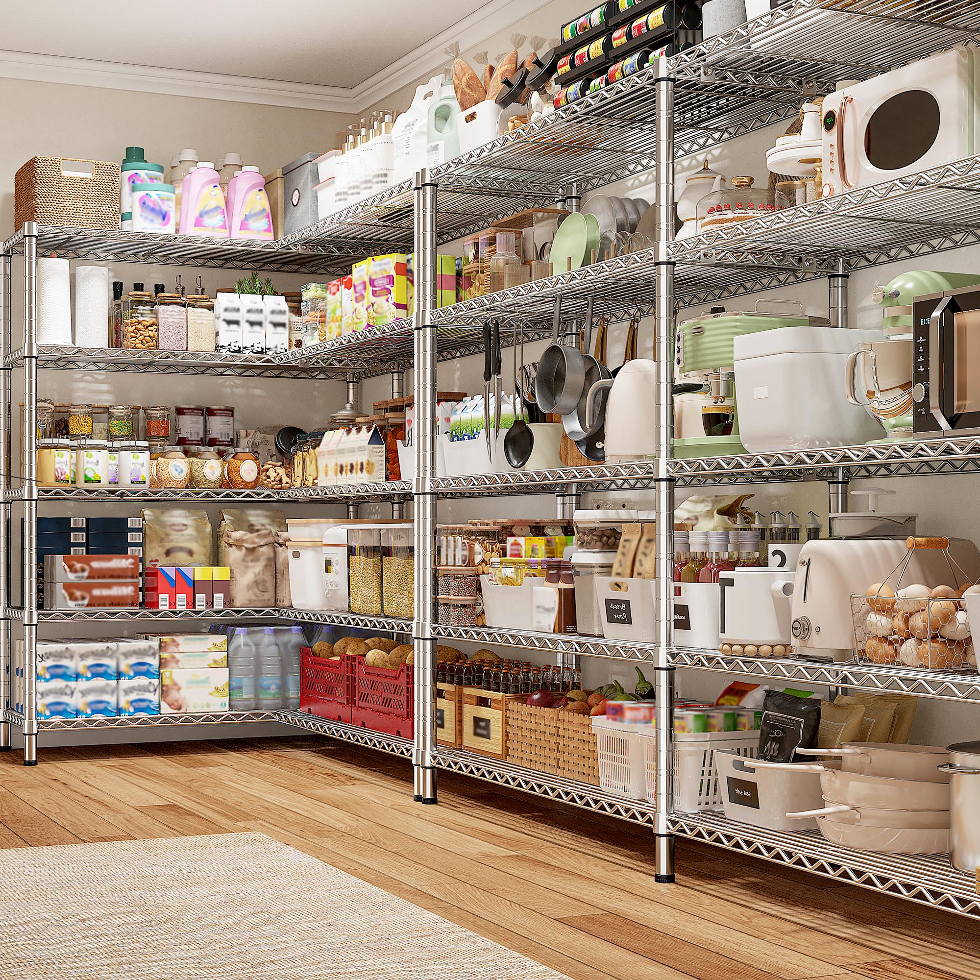 Raybee Furniture 5-Tier Wire Shelving - Heavy Duty Metal Shelves for Loads up to 1200LBS, Adjustable Garage & Pantry Storage Raybee Furniture 5-Tier Wire Shelving - Heavy Duty Metal Shelves for Loads up to 1200LBS, Adjustable Garage & Pantry Storage