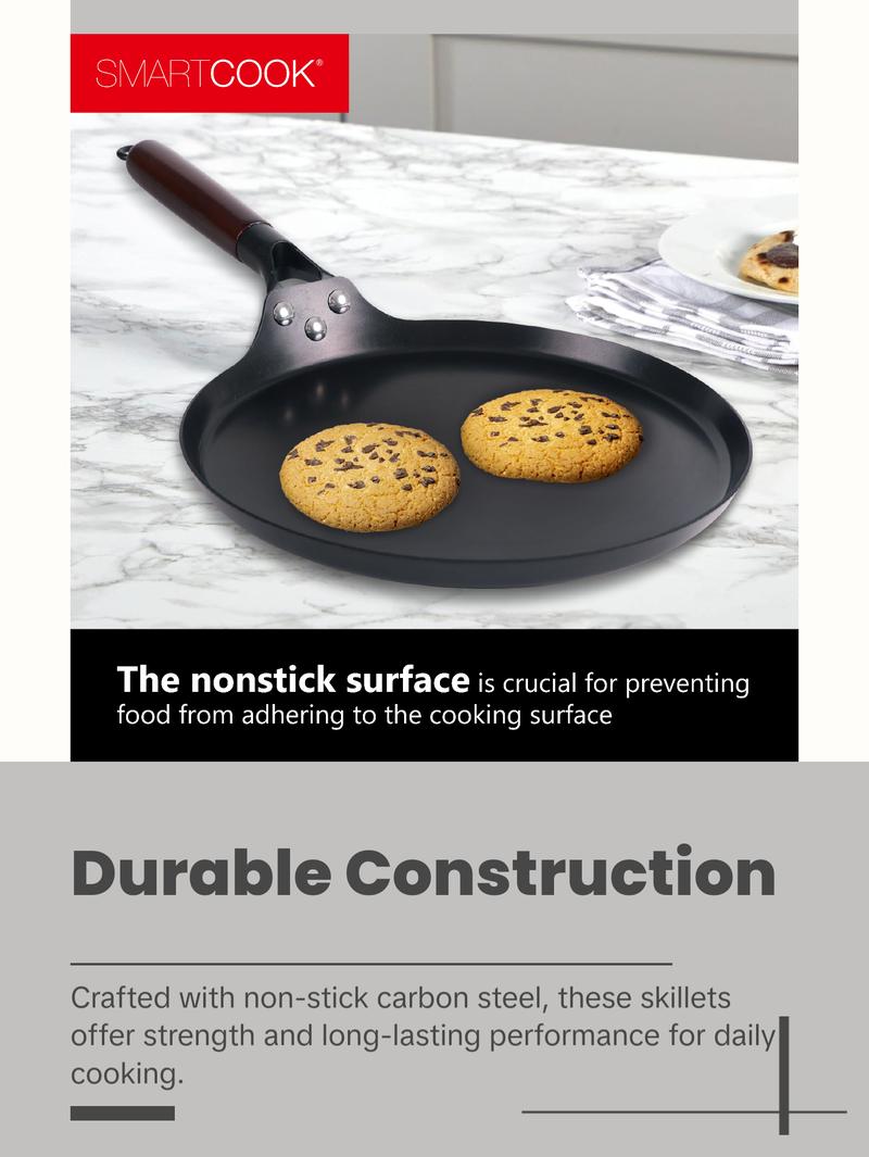 SmartCook 10", 13" Nonstick Carbon Steel Skillets and Utensils set , Durable, Foodi, Perfect for Stove-Tops, Non-Toxic Cookware Set, Griddle with Handle, Omelet Pan, Comal for Tortillas, Crepe Pan pots and Metal Silicone Induction Wood