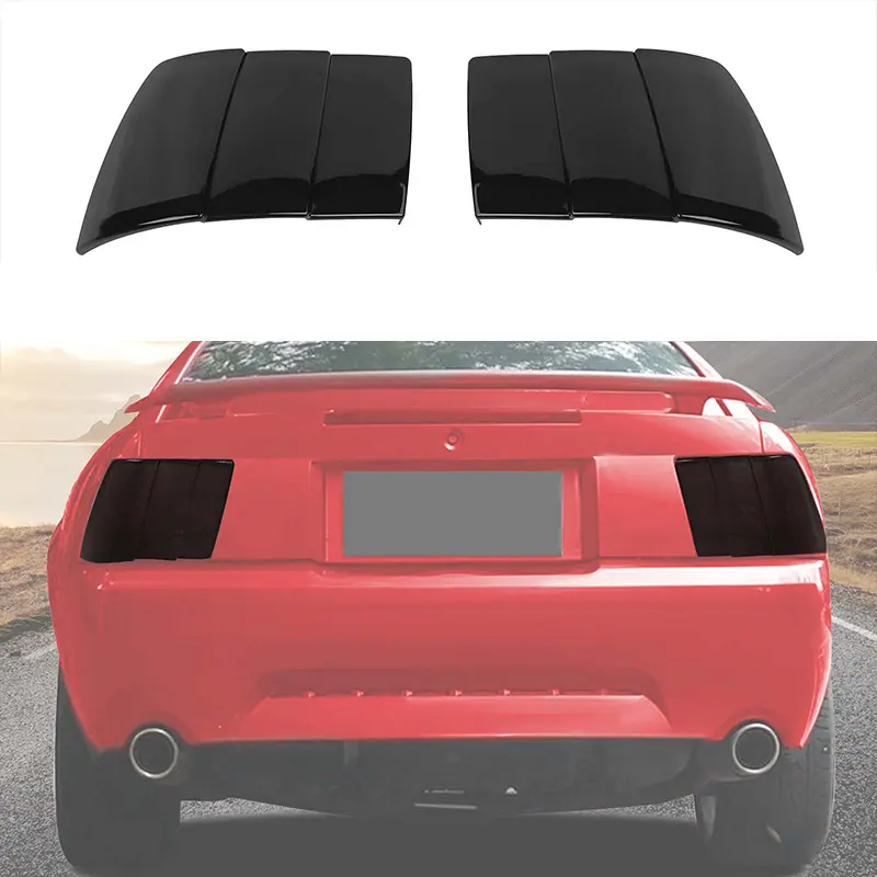 Laser-Cut Smoked Black ABS Rear Tail Light Lamp Covers Trim Set - 5-Item/Set UV-Resistant High-Quality Vehicle Replacement for 1998-2004 Ford Mustang, Automotive Car Accessories