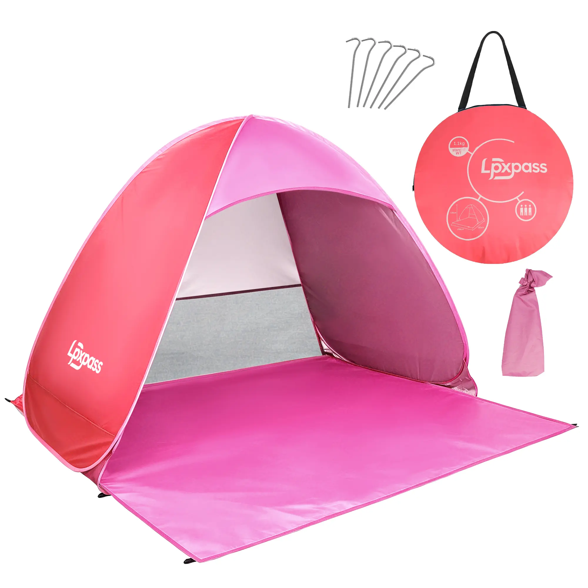 Lpxpass Pop-Up Beach Tent Canopy, Instant Fold Out Tent for 1-4 People with UPF 50+ Sun Protection and Zipper Door for Camping, Portable Shade Tent