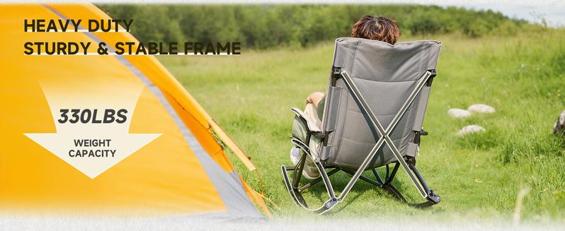 【Valentine's Day gift】ONBRILL Camping Chairs for Adults, Folding Outdoor Rocking Chair with Foot Rest, 330 lbs Capacity, for Lawn, Sport Events