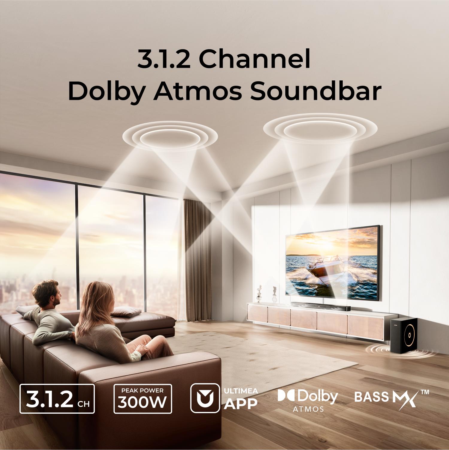 ULTIMEA Skywave F30 3.1.2ch Soundbar with Dolby Atmos with Subwoofer 6 Speakers Home Theater System Smart Dialogue Enhancement & Bluetooth 5.4 for Immersive Entertainment Smart App Control- Audio